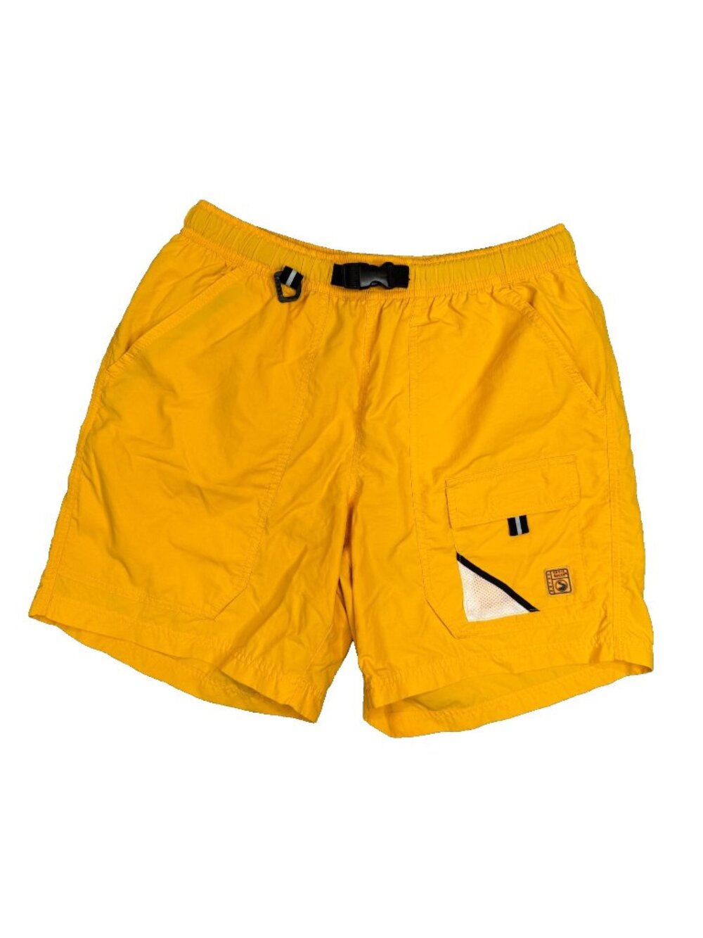 Eddie Bauer Ebtek Swim Trunks Mens M Yellow Nylon Sport Coastal Belt Vintage 90s